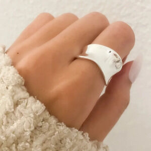 925 Sterling Silver Asymmetric Chunky Ring Band Midi Ring Thumb Ring Adjustable